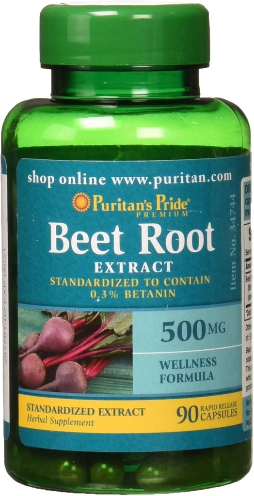 Puritans Pride Beet Root Extract 500 mg kapslar, 90 greve