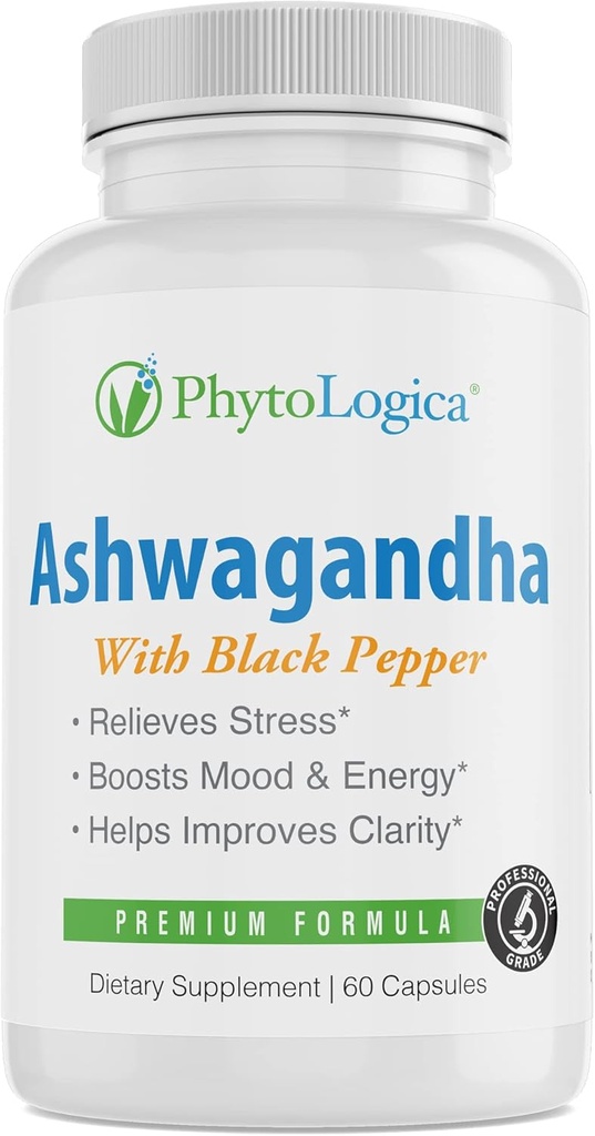Organiska Ashwagandha kapslar med svartpeppar, stöder hormoner, icke-GMO, Gluten-Free, Vegan, Natural, 60 kapslar