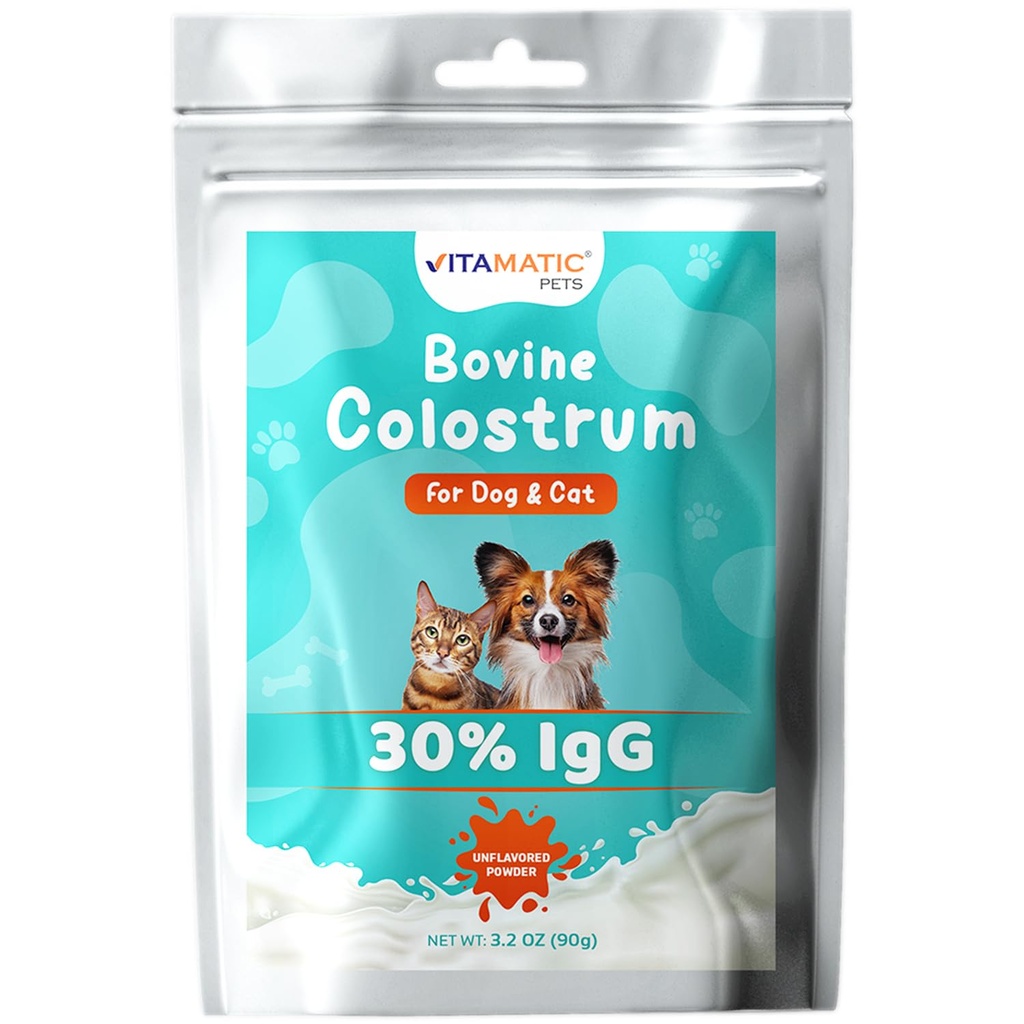 Vitamatic Bovine Colostrum för hundar och katter, 90 Grams, 30% Immunoglobulins, Grass Fed