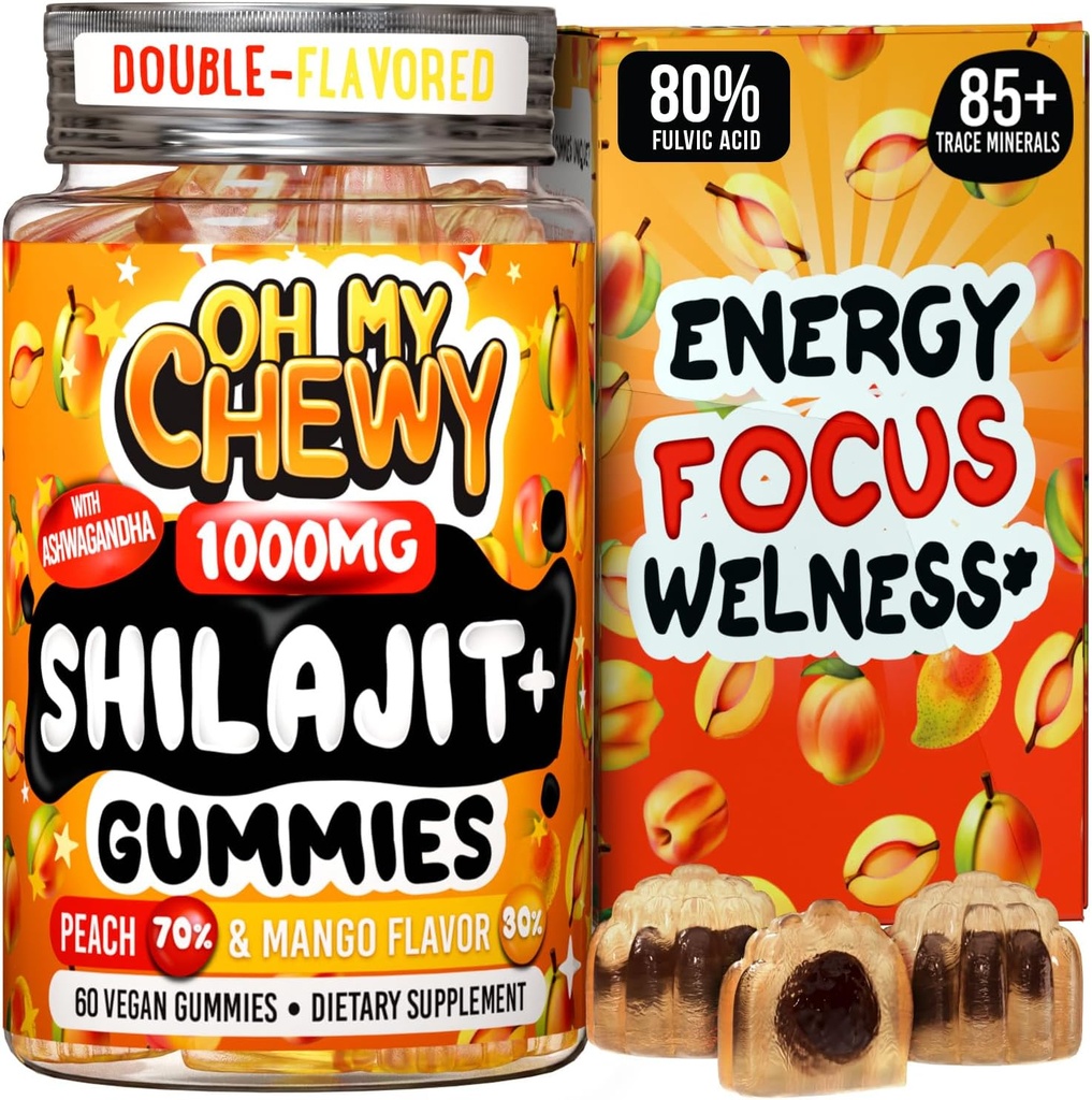 Rena Himalayan Shilajit Gummies - High Potency Gold Grade Resin - Energy Boost och Immune Support för män och kvinnor med Ashwagandha och Shatavari - 60 Gummy - Peach & Mango