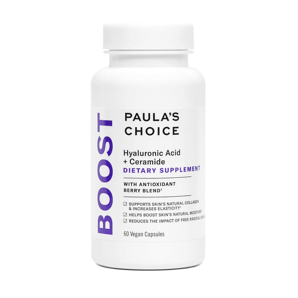 Paulas Choice Hyaluronic Acid + Ceramide Dietary Supplement, Collagen Support för Soft, Healthy + Radiant Skin, Gluten-Free + Soy-Free, 60 Vegan Capsules
