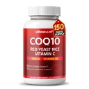 COQ10 + Red Yeast Rice Supplement - 10-i-1 Natural Blend med Omega 3 Vitamin B3, K2, D3, Zink Milk Thistle Black Pepper - 150 greve - Made & Tested i USA