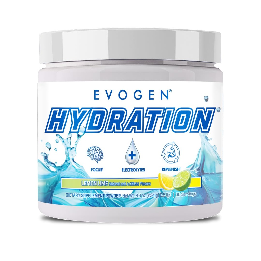 Evogen Hydration - Full Spectrum Electrolytes Powder | Sugar-Free Electrolyte Powder Supplement för Hydration, Energi och Återhämtning | Coconut Water, B Vitaminer, Kalium | Lemon Lime | 30 portioner