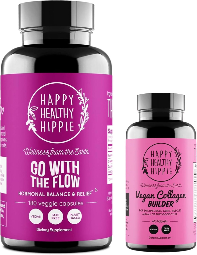 Happy Healthy Hippie Vegan Collagen Builder & Go med flödeshormonbalansen för kvinnor 180 Ct