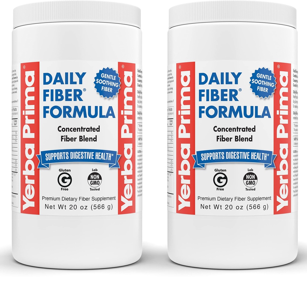 Yerba Prima Daily Fiber Formel - 20 oz Powder (Pack of 2) - Osmakad, koncentrerad blandning avlöslig / olöslig, Psyllium Seed Husks, Acacia Gum, Apple Fiber Supplement - Regularity Colon Cleanser