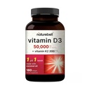 NatureBell Vitamin D3 50.000 IE + K2 200 mcg, 180 Softgels | Once-Weekly Formel med kokosolja | Max styrka ben, hjärta och immunstöd | MK-7 Form | Non-GMO
