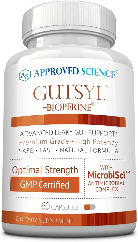Approved Science® Gutsyl - Leaky Gut Supplement - Protect GI Tract with Aloe Vera, Marshmallow Root, Licorice, and Slippery Elm - Contains Prebiotic and BioPerine - 60 Capsules
