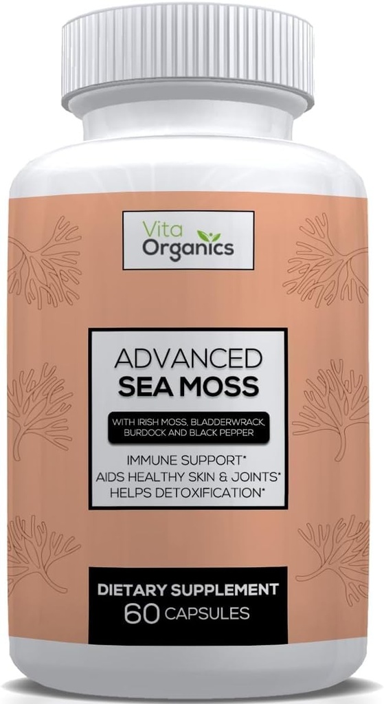 Avancerad Sea Moss, havsmos avancerade formel, premium havsmosstillskott, havsmosspiller, seamosstillskott, Irish Sea Moss Capsules & Organic Bladderwrack & Burdock, & Black Pepper Extract, Seamoss