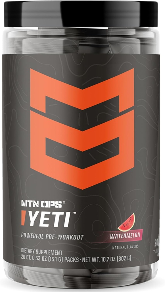 MTN OPS Yeti Trail Packs Pre-Workout Powder Energy Drink med kreatin, 200mg koffein och BCAA med Beta Alanine, 20-single portioner, vattenmelon