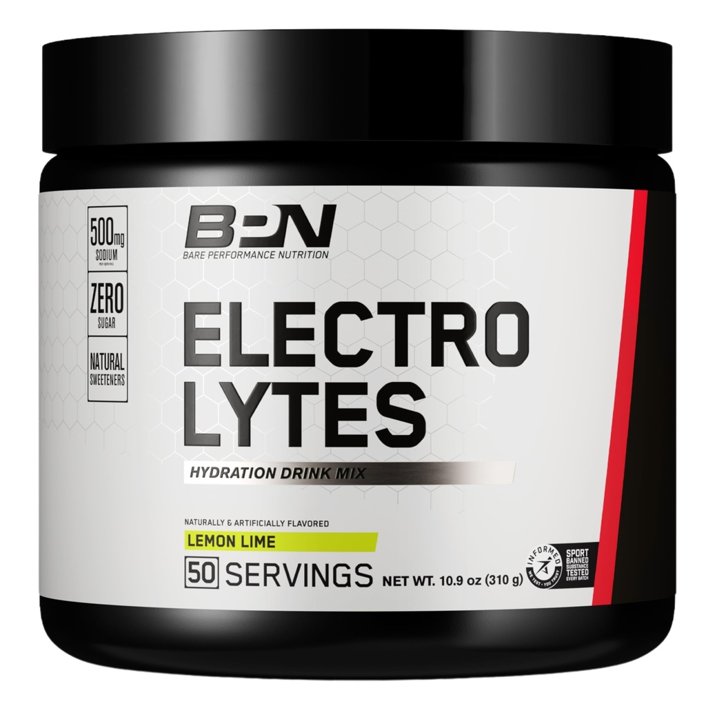 BARE PERFORMANCE NUTRITION BPN Electrolytes Hydration Drink Mix | Sugar Free Electrolyte Powder | 500mg Natrium per portion | Naturligt sötad | Lemon Lime, 50 portioner