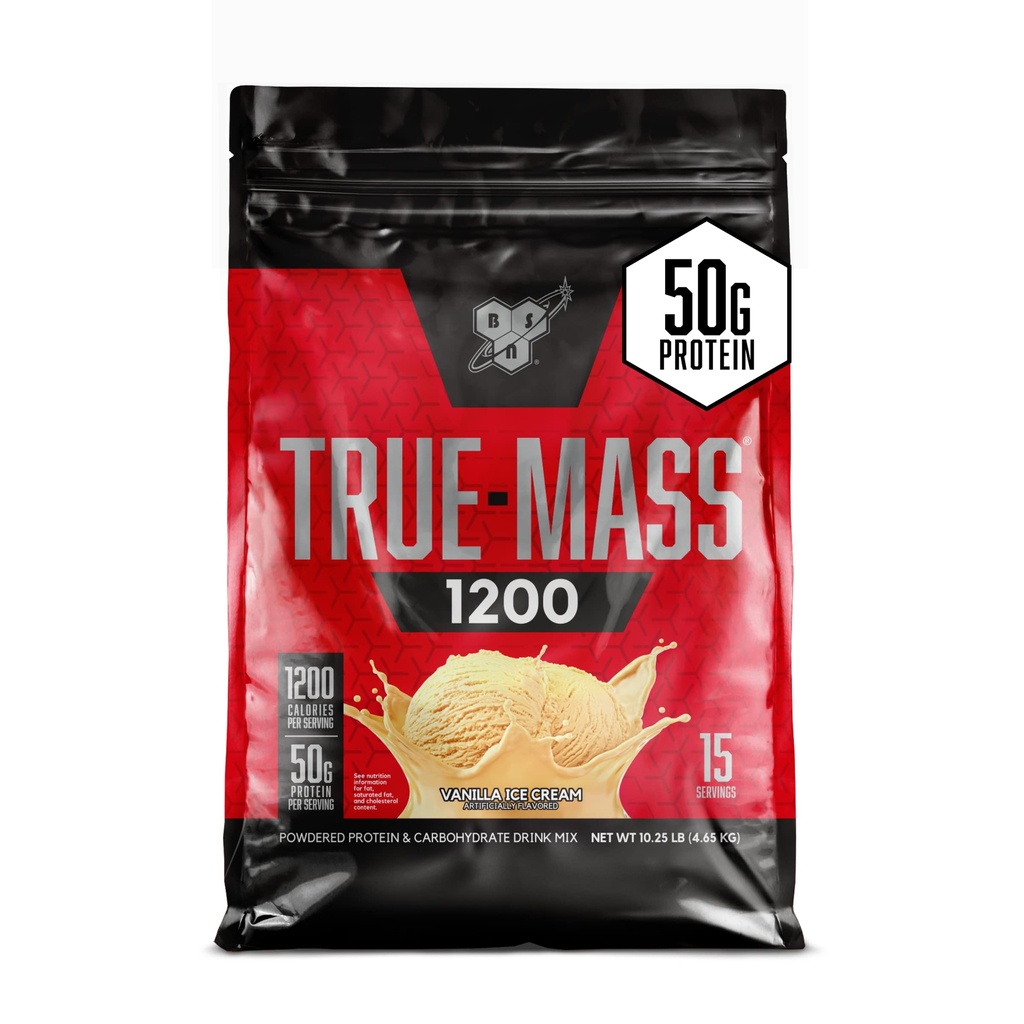 BSN TRUE-MASS Weight Gainer, Muscle Mass Gainer Protein Powder, Vanilla Ice Cream, 10,25 Pound