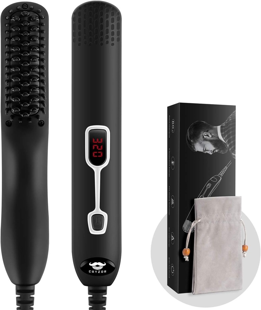 Skägg Straightener Comb för män - Uppgraderad Professional Electric Mens Skägg Straightening Uppvärmd Borste Portable Anti-Scald 5 Justerbara Temperaturer & LCD Display med bärväska