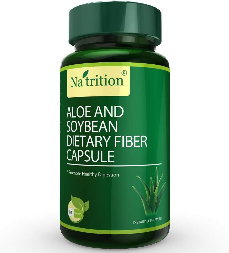 Natrition Aloe Vera Gel Extract Capsules med Soybean Dietary Fiber - Bästa Intestinal Cleanse Supplement - Förbättra Digestion och förstoppningshjälp - 80 kapslar