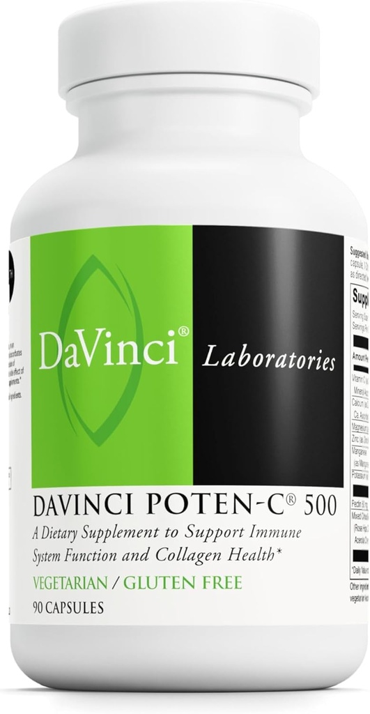DAVINCI Labs Poten-C 500 - Kosttillskott för att stödja immunsystemfunktion och Kollagenhälsa * - med vitamin C, Calcium, Magnesium, kalium och mer - Vegetarisk - Glutenfri - 90 tabletter
