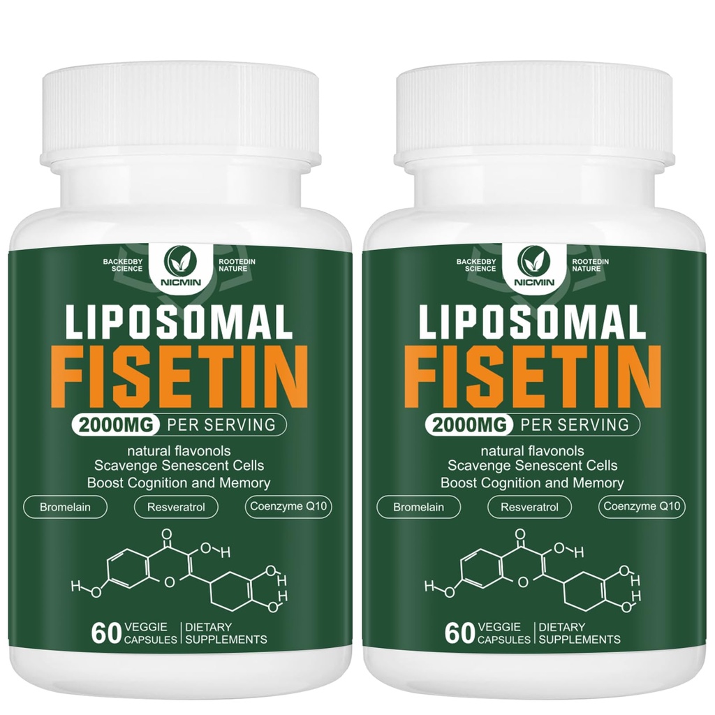 Liposomal Fisetin Supplement, 2000MG, 98% Pure Fisetin Polyfenols Antioxidanter, med Quercetin, TMG och Resveratrol, för hälsosam åldrande, kognitivt stöd, 120 kapslar