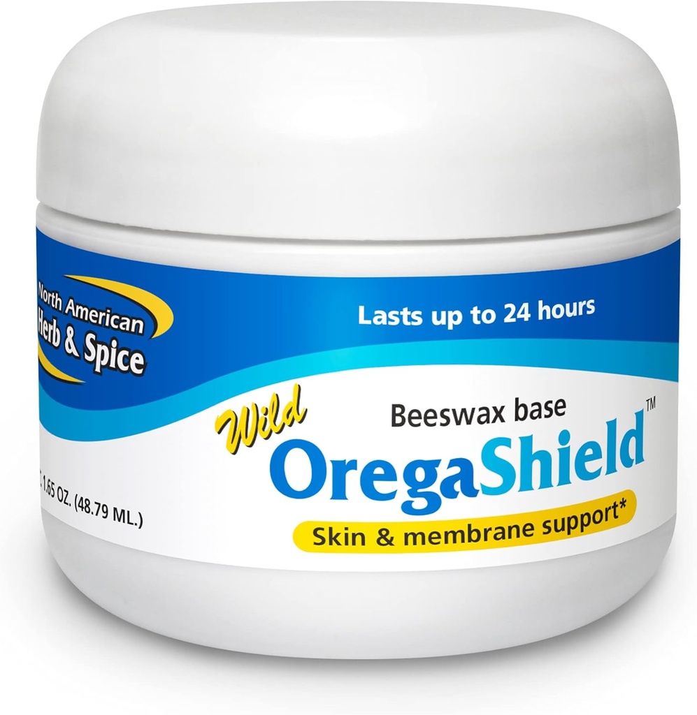 NORTH AMERICAN HERB & SPICE OregaShield - 2 oz - Skin & Membran Support - Wild Spice Oils i en Beeswax Base - Varar upp till 24 timmar - Icke-GMO
