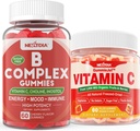 2 Pack Vitamin B Complex Gummies med 2000 mcg Methyl B12, Methyl Folate + 1 Pack Whole Food Vitamin C Gummies