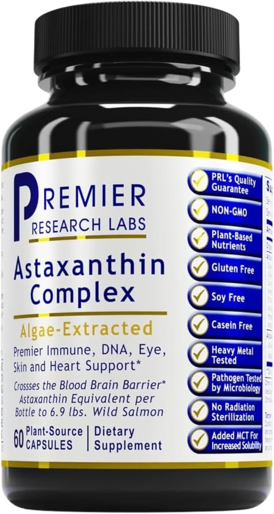 Premier Research Labs Premier Astaxanthin Complex - Astaxanthin Supplements, Astaxanthin 4mg per kapsel, Källa från Alger, Antioxidant Support för kvinnor och män - 60 vegetariska kapslar