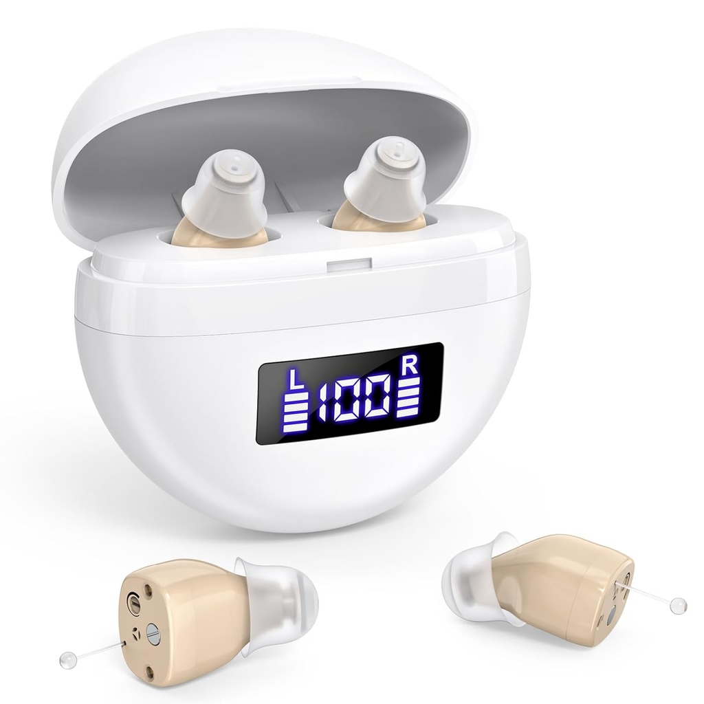 Rechargeable Hearing Aids for Seniors & Adults, Hearing Amplifiers with Noise Cancelling,Sound Amplifier Volume Control,In Ear Digital Hearing Aid for Hearing Loss (Brown)