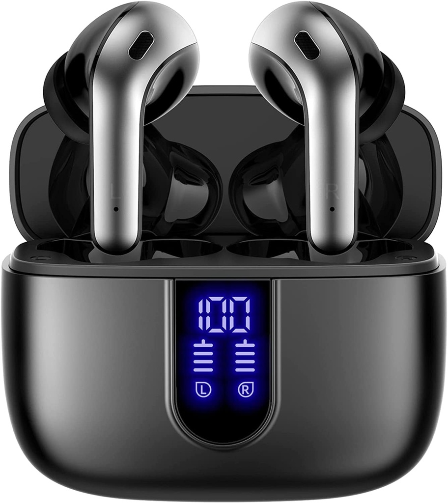 TAGRY Bluetooth-hörlurar True Wireless Earbuds 60H Playback LED Power Display-hörlurar med trådlös laddningsfodral IPX5 vattentäta in-Ear Ear-knoppar med Mic för TV Smart Phone Laptop Computer Sports