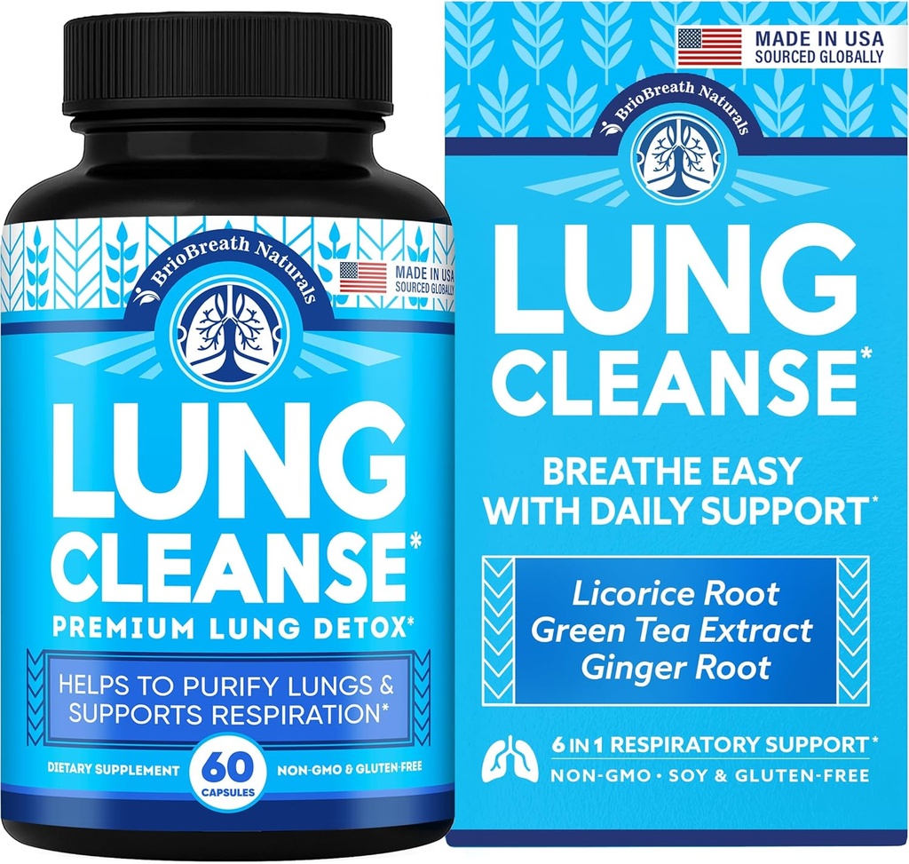 Lung Support Supplement - Natural Capsules for Lung Cleanse and Detox - Made in USA - Respiratory System; Mucus Clear - Vegan Supplement for Lung Detox; Respiratory Support - 60 Capsules