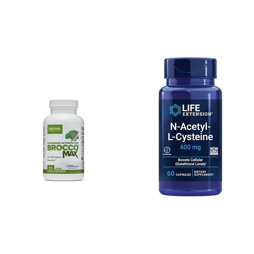 Jarrow BroccoMax med Sulforaphane för leverhälsa, 120 försenade frisättning Capsules & Life Extension N-Acetyl-L-Cysteine (NAC), immun, andnings-, leverhälsa