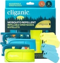 Cliganic Mosquito Repellent Pack (4 armband + 8 Refill Pellets) - Justerbar, naturlig DEET-Free, Essential Oil Infused