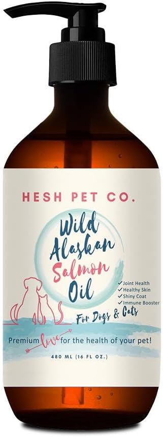 Premium Wild Alaskan laxolja för hundar och katter 16oz Skin & Coat Natural Liquid Food Supplement för husdjur, fiskolja, Omega 3, EPA + DHA fettsyror för gemensam funktion, immun & hjärthälsa!