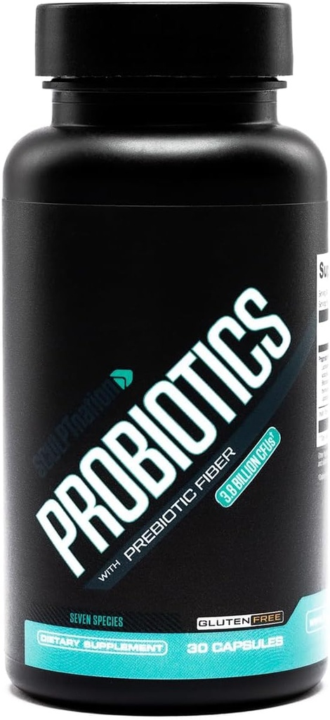 Skulpt Nation av V Shred Premium Probiotics - Digestive & Gut Health Support - Hjälper med Occasional förstoppning, gas och uppblåsthet - 30-dagars leverans