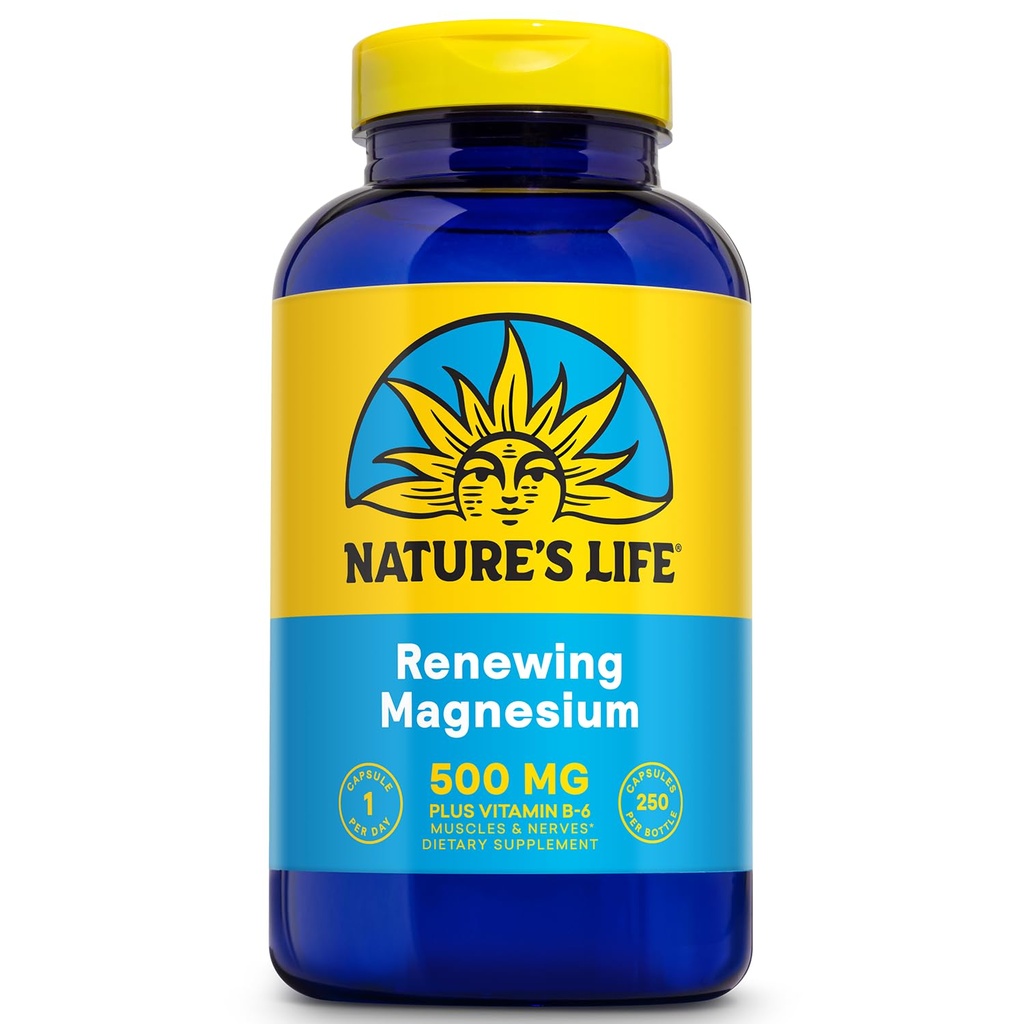 Natures Life Renewing Magnesium 500 mg - Citrate, Malate, Oxide Plus Vitamin B-6 - Muskler och Nerves Support - Lab Verified (250 portioner, 250 VegCaps)