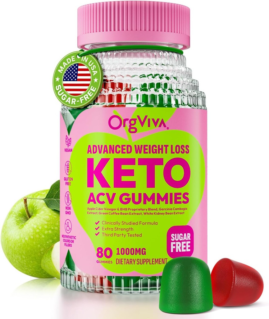 Keto Acv Gummies för avancerad viktminskning: Apple Cider Vinegar Gummies med vitaminer för att stödja utmattning, metabolism och immunhälsa - Sugar Free 80 ct