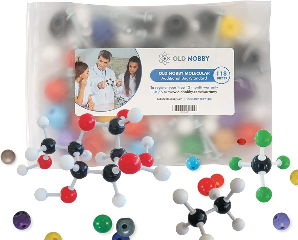 Old Nobby 118-Piece Supplementary Chemistry Molecular Model Kit - Bygg 3D-strukturer för studier, undervisning och laboratorieanvändning - Hållbara atomer och obligationer, enkel församling med portabel lagringsfall