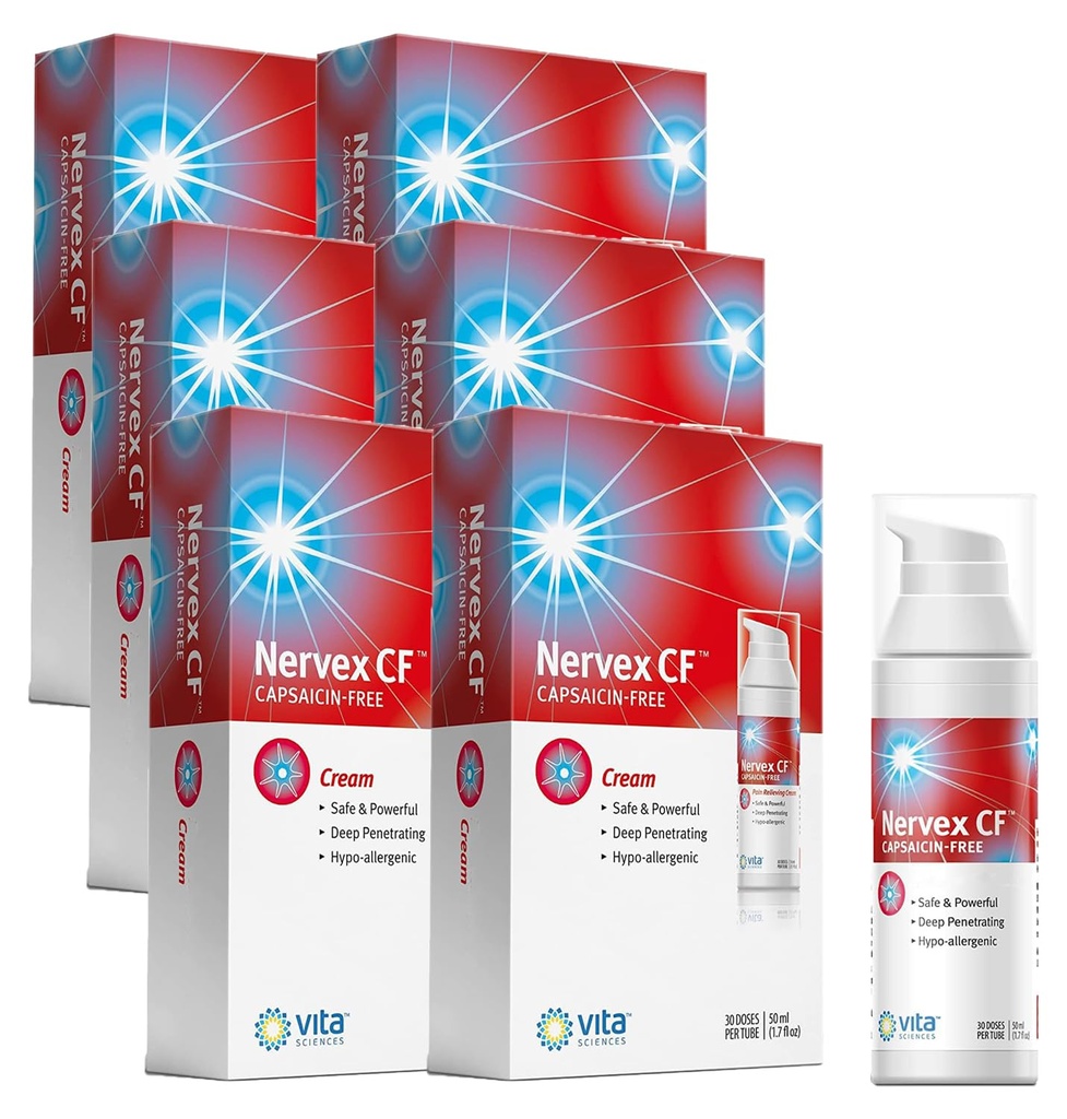 Vita Sciences Nervex CF Neuropathy Relief for Hands and Feet - Powerful Cream Formula for Burning, Tingling, Numbness - med Arnica, B12, B1, B5, B6, E, MSM, Aloe och Coconut Oil Base - Pack med 6