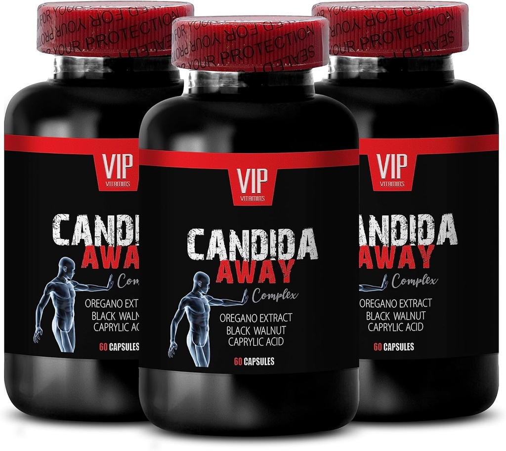 svart valnöt extrakt, tarmflora komplex standardprocess - CANDIDA AWAY COMPLEX - aloe vera blad extrakt, kaprylsyra, immunförstärkare, oregano oljekapslar organisk superstyrka - 3 Bot 180 Caps