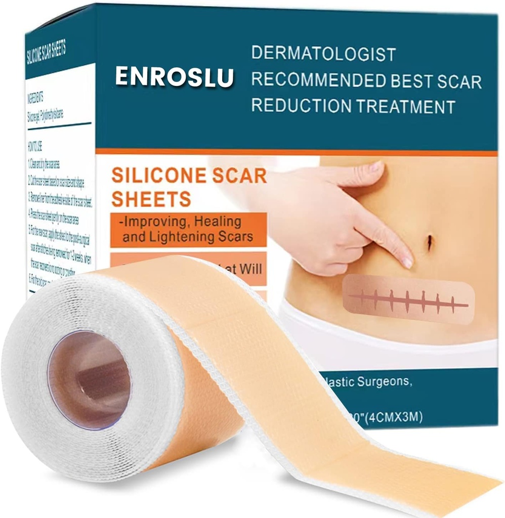 Uppgradera Silicone Scar Sheets (1,6 "x 120"-3 Meter), medicinsk grad Silicone Scar Tape, Scar Removal Strips för Acne, Burn Scars C-Section & Keloid Surgery Scars Sheets Behandling Sheets