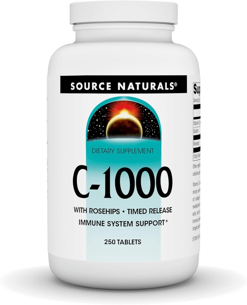 Källa Naturals C-1000, med Rose HIPS 1000 mg för Immune System Support - 250 Time Release tabletter