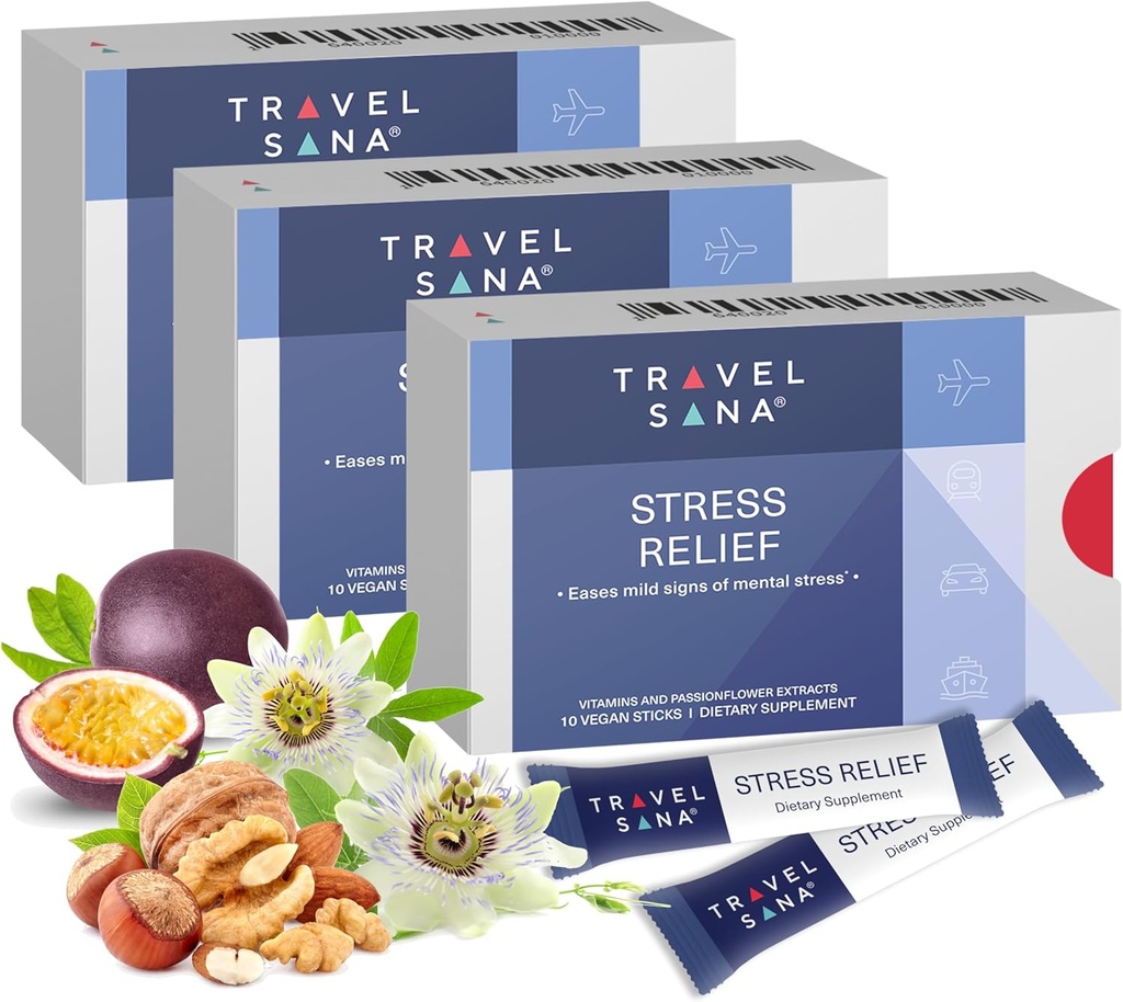 Stress Relief |Passionflower 200mg |Vitamin B6 och B12 | Premium | Natural Supplement |Relieves Stress Medan du reser |Fast-Acting | 10 Sticks (Pack av 3)