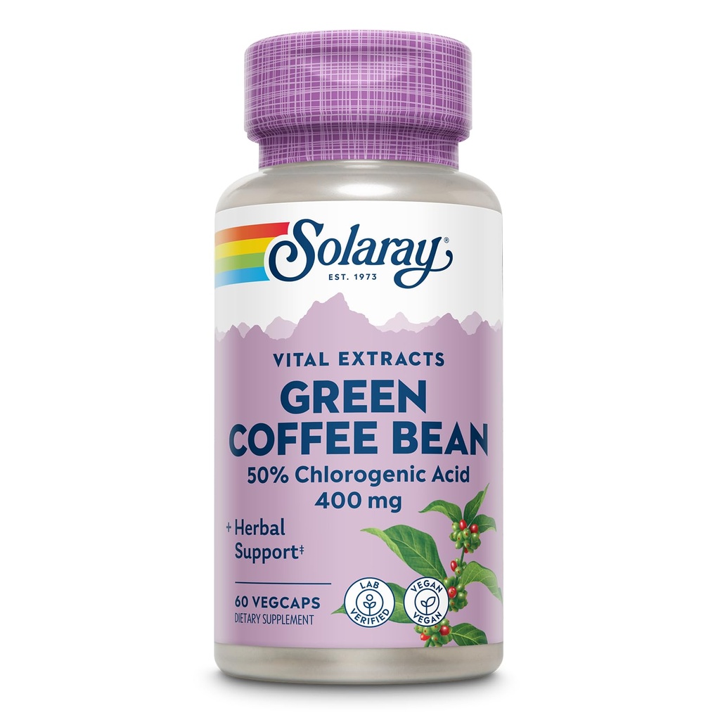 Solaray garanterad styrka grönt kaffe Bean Extract, Veg Cap (Btl-Plastic) 400mg | 60ct