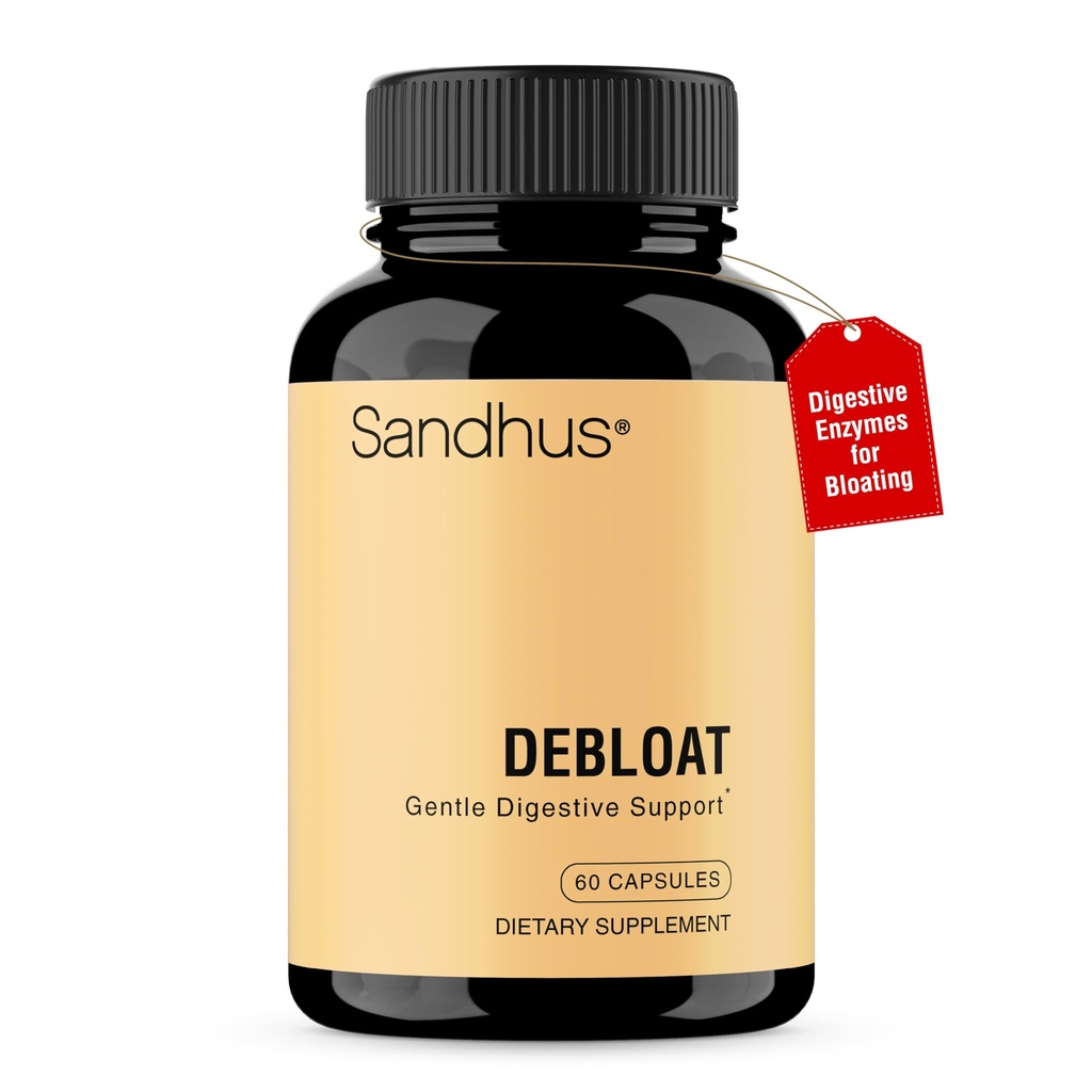 Sandhu's Debloat Digestive Enzymes Capsules | Hjälper till att lindra uppblåsthet och vattenretention | Multi-Enzyme Komplex med Ginger, Dandelion & Fennel | Fast Acting Support Supplement för kvinnor och män | 60 Räkna