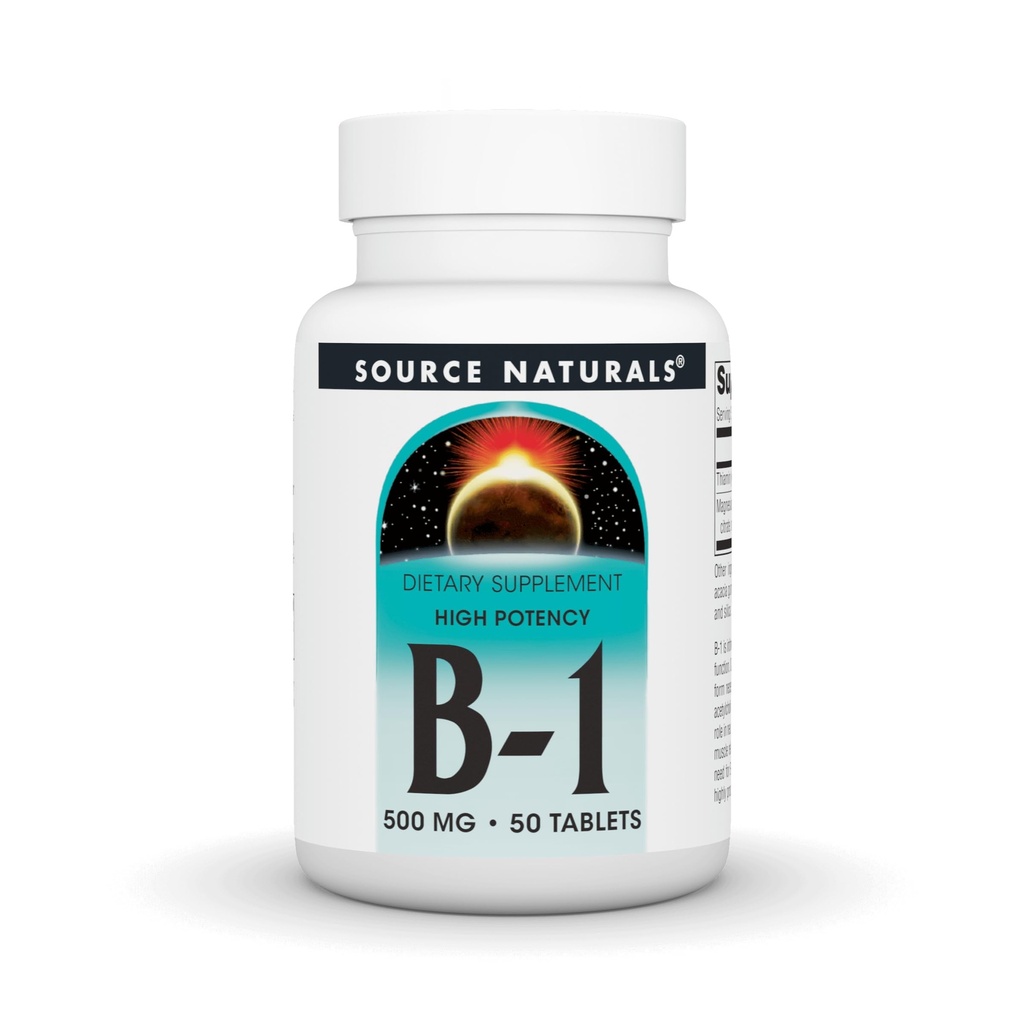 Källa Naturals Vitamin B-1 Thiamin 500mg - Hög styrka, 500mg - 50 tabletter