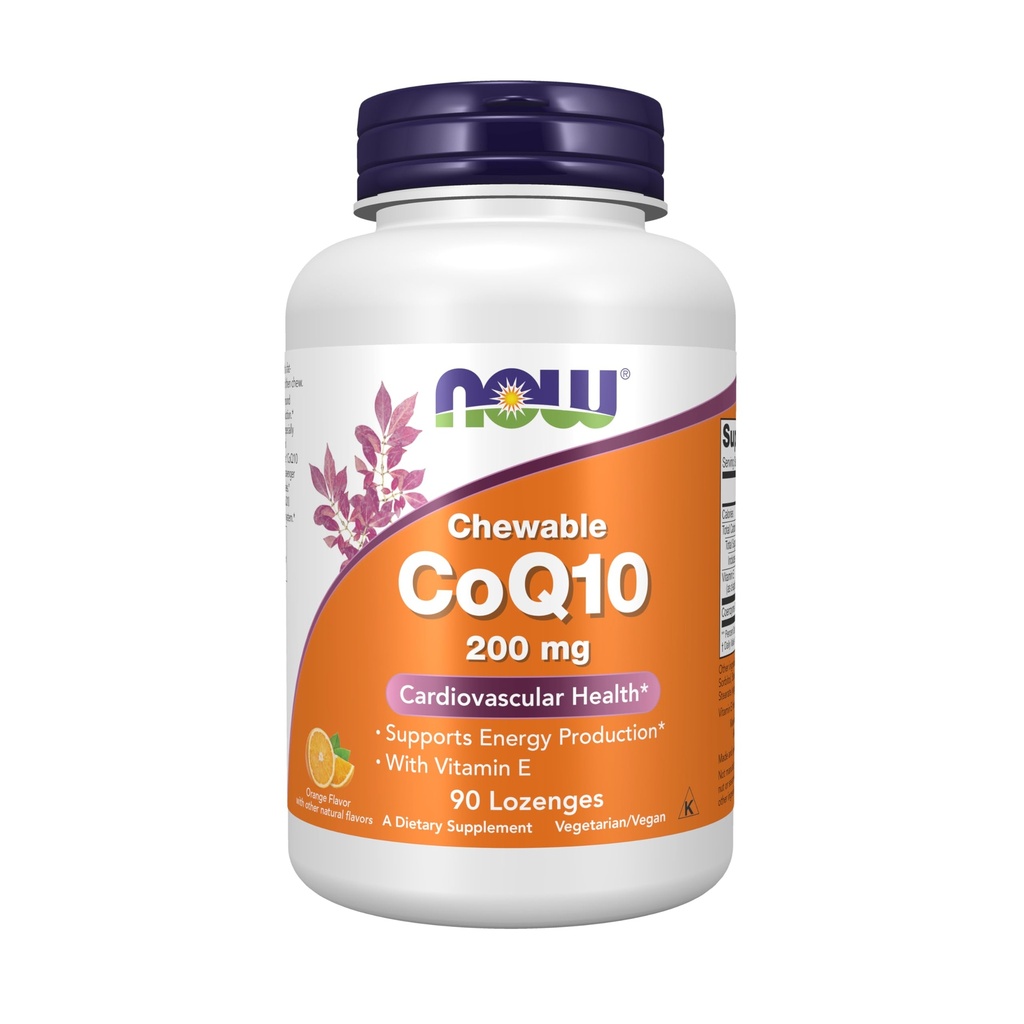 NOW Foods Supplements, CoQ10 200 mg, Pharmaceutical Grade, All-Trans Form som produceras av Fermentation, 90 Lozenges