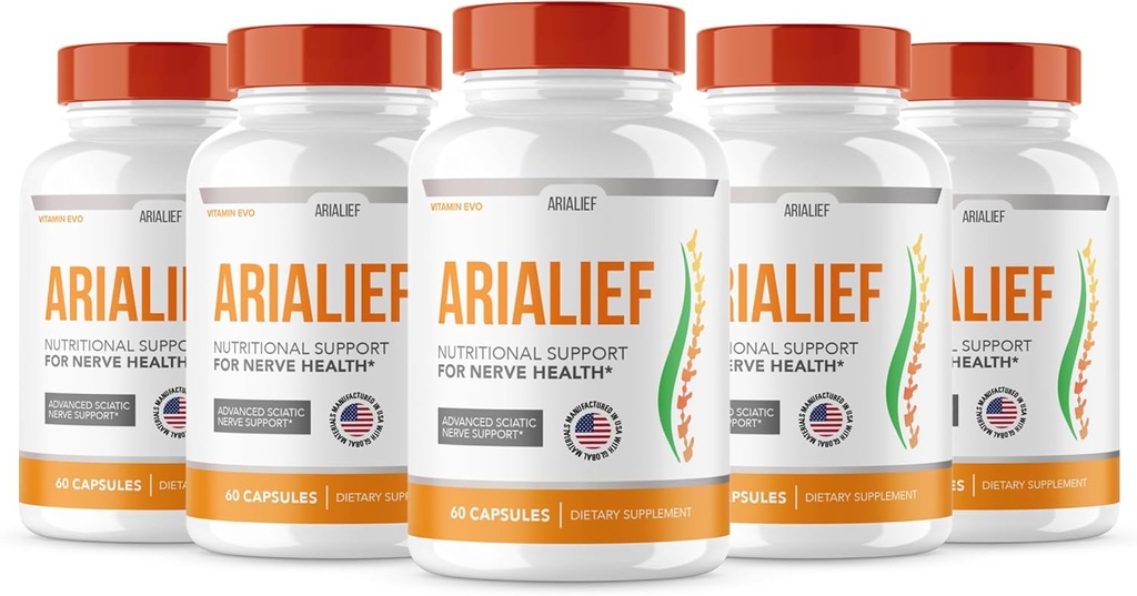 (5 PACK) Arialief Sciatica Nerve Support, Arialeaf Advanced Nerve Health, Arialeaf Prime Palm Sciatica, Aria Leaf Primepalm Aria Lief, Nerve Relief Supplement Sciatic Soothing (300 kapslar)