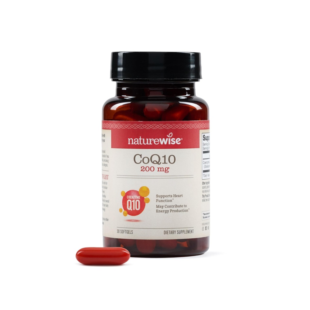 NatureWise CoQ10 200mg Softgels, High Potency Ubiquinone - Coenzyme Q10 Supplement - Antioxidant för hjärthälsa + energi - Vegan, icke-GMO, Glutenfri - 30 greve[1-månaders leverans]