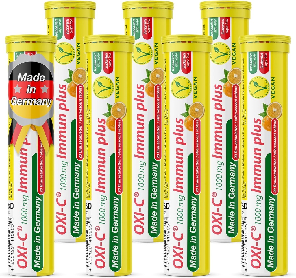 T&D Oxi C 1000 mg Vitamin C - 140 Vegan Drink Effervescent tabletter - Orange smak - Tillverkad i Tyskland