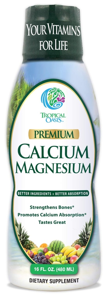 Tropisk Oasis Liquid Calcium & Magnesium - Naturlig formel w / stöd för starka ben - Liquid vitaminer w / kalcium - 16oz, 32 Serv.