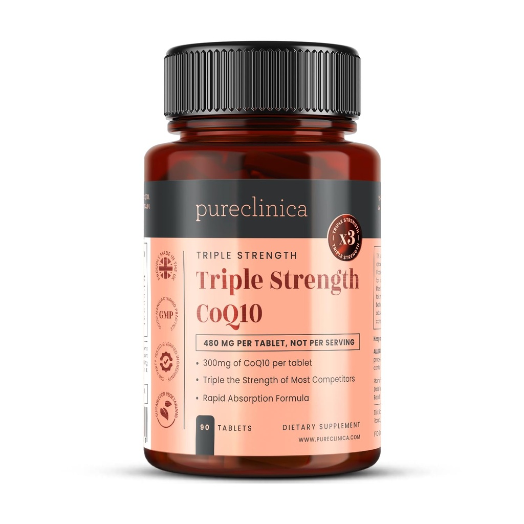 Pureclinica Fermented CoQ10 300mg x 90 tabletter. Icke GMO, USP Grade. med Added Vitamin C och Black Pepper Extract för Absorption.