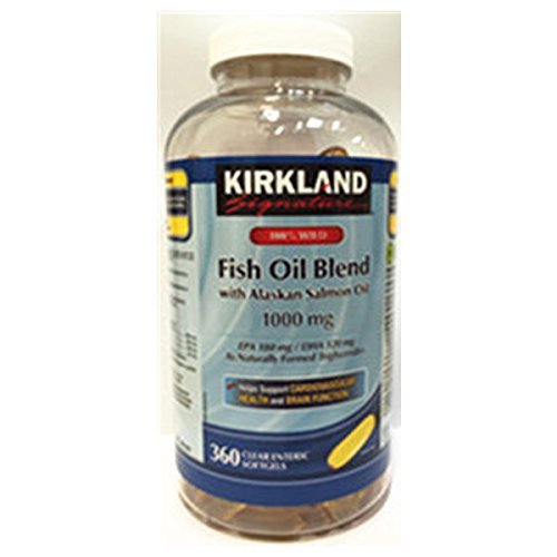 Kirkland Signature 100% Wild Fish Oil Blend with Wild Alaskan Salmon Oil 180 EPA 120 DHA 1000mg - 360 Enteric Softgels