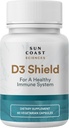 Sun Coast Sciences D3 Shield - Vitamin D3 5000 IE för immunstöd och benhälsa 60 vegetariska kapslar K2 med 180mg Calcium Carbonate Maximum Absorption