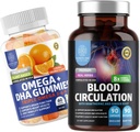Number One Nutrition N1N Premium Blood Circulation Supplement med [8 kraftfulla örter och vitaminer] och Omega 3 6 9 + DHA Gummies, 2 Pack Bundle
