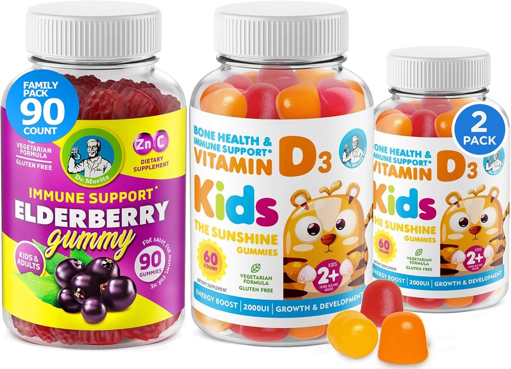 Vitamin D Gummies och Elderberry Gummies - Immunity Mega Boost for Kids and Adults - Vegetarian Gelatin-Free Immune Support Vitaminer för barn